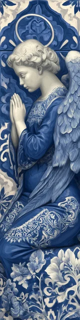 Free angel bookmark featuring sitting and praying angel blue and white